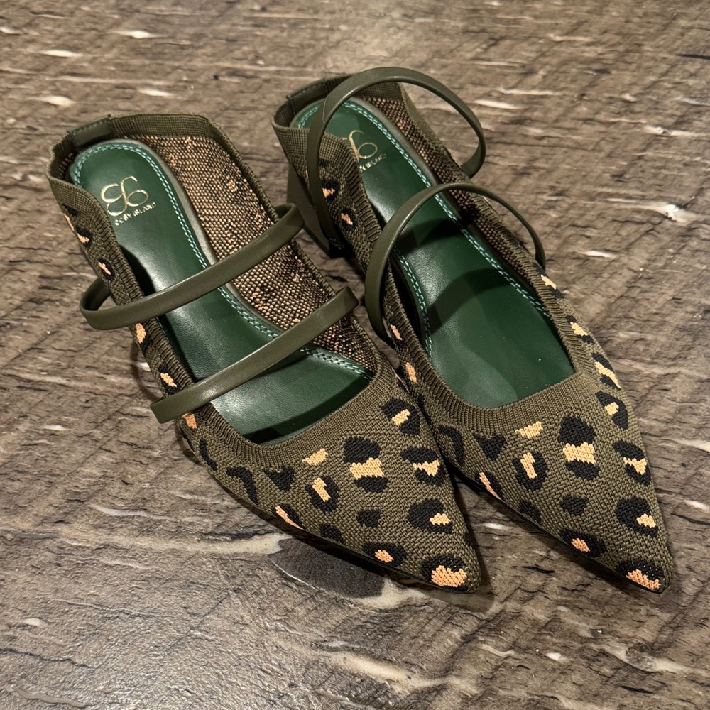 Chic Olive Leopard Print Flats with Double Straps